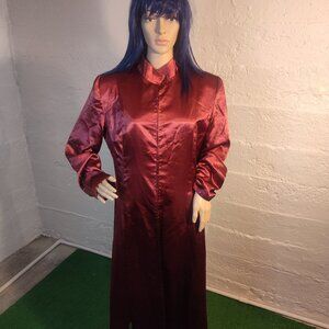 NWT G.M.I Burnt Burgundy Long Sleeve Button Up Diamond Satin Maxi Duster Size 12